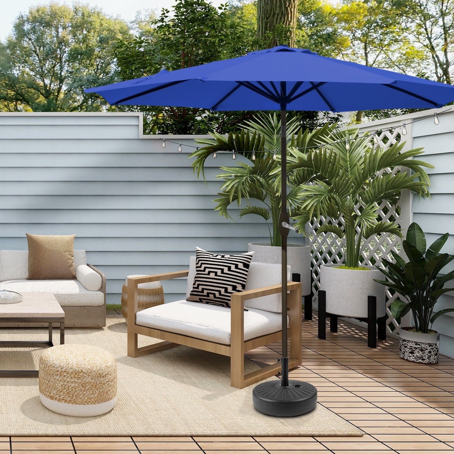 Polytrends Holme 9-foot Patio Umbrella and Base Stand Royal Blue