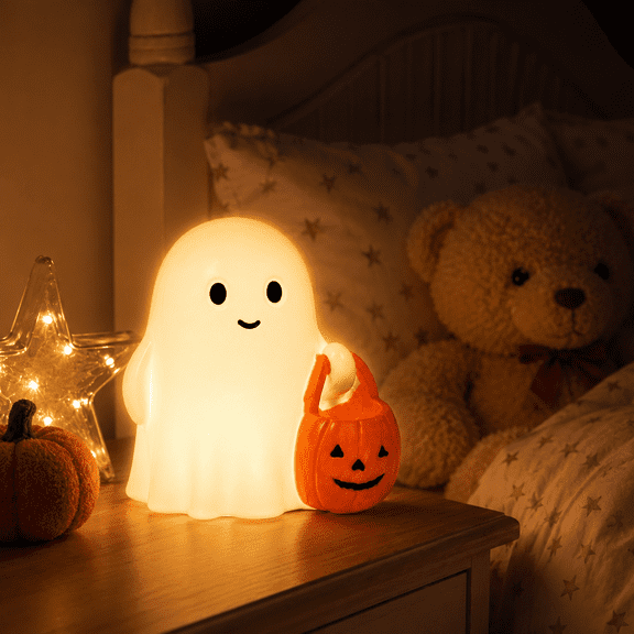 Halloween Glowing Ghost Ornament, Light Up Tabletop Figurine for Mantel Shelf Yard Party Night Decor and Spooky Room Display