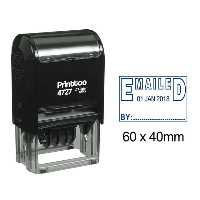 Printtoo Self Inking Dater Stamp With Emailed By Text Office Stationery Date Rubber Stamp-Blue