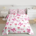 thumbnail image 2 of Feelyou Kawaii Cartoon Bow Full Size Comforter Sets for Girl, Cute Princess Ribbon Bedding Comforter Set, Pink Love Heart Reversible Bedding Sets, Microfiber Bedroom Decor, 3-Piece, 2 of 8