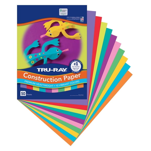 Tru-Ray Construction Paper, Bright Assorted, 9" x 12", 50 Sheets