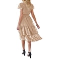 thumbnail image 4 of Mujeres Verano Casual Midi Vestido Suizo Punto V-Cuello Mosca Manga Lazo Plisado Ruffle Vestido Playa Vacaciones Vestido de gasa Nituyy Vestido plisado multicolor, 4 of 5