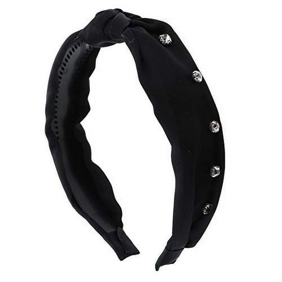 Motique Accessories Satin Turban Knot Headband with Silver Gems - Black