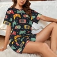 thumbnail image 4 of Fotbe Retro Video Game Conjunto de Pijama Estampado para Mujer, 2 Piezas, Ropa de Dormir con Camiseta de Manga Corta y Shorts Suaves-Large, 4 of 6
