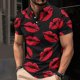 thumbnail image 2 of Camisa Casual Impresa Del Día de San Valentín de los Hombres, Manga Corta Top Del Botón de la Solapa para el Aire Libre Y el Ocio, Suéter de Tela de Malla Ligera, 2 of 9