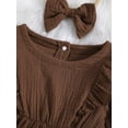 thumbnail image 5 of Bagilaanoe Toddler Baby Girl Fall Dress Ruffle Long Sleeves A-line Dresses Headband 6M 12M 18M 24M 3T 4T Kids Casual Solid Color Sundress, 5 of 9