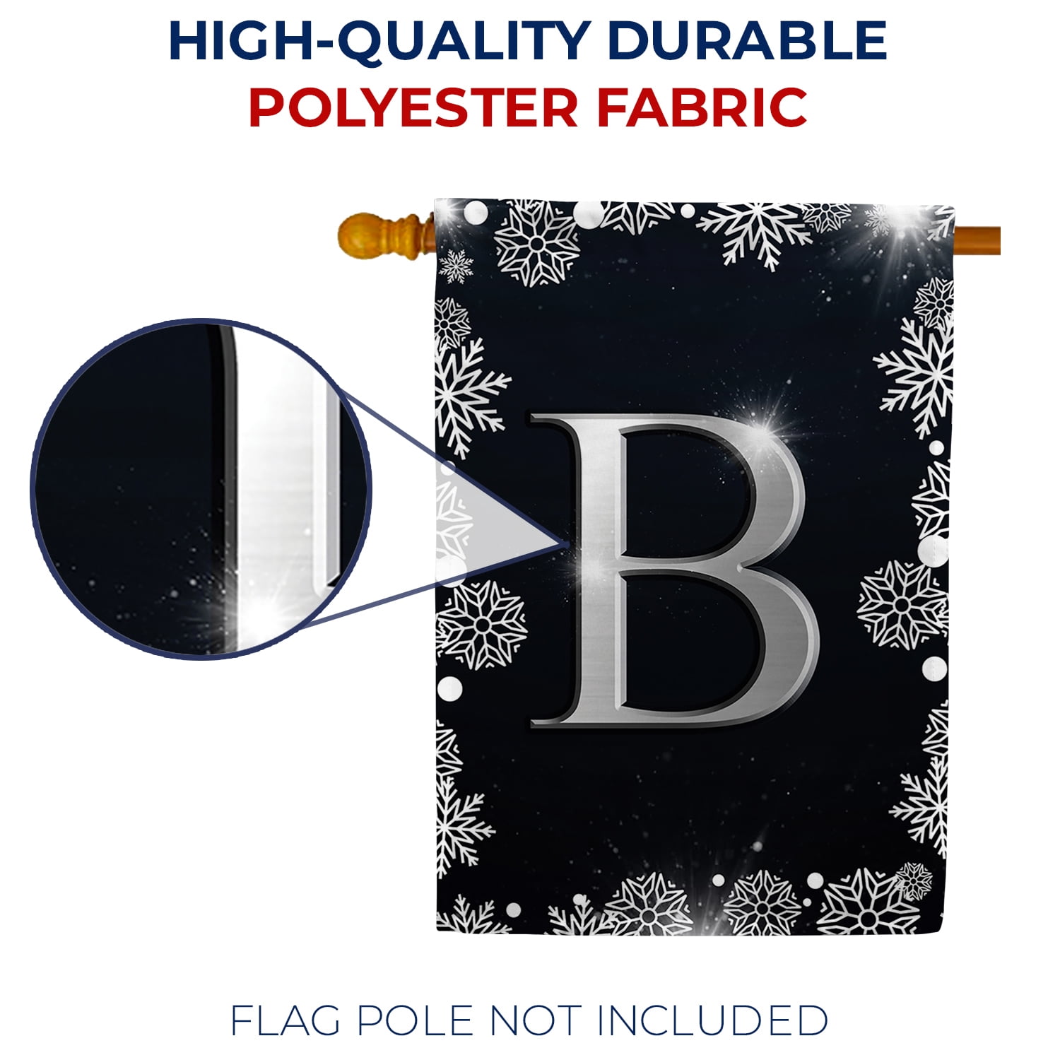 America Forever Winter Monogram Letter B House Flag Vertical Double Sided 28 x 40 inches Christmas Holiday Seasonal Flags for Outdoor, Yard, Porch Decoration, Silver Snowflakes Decoration