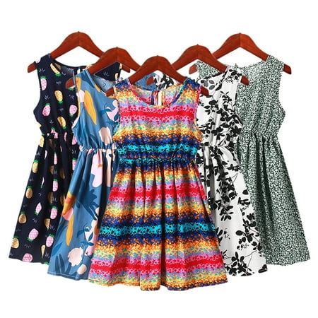 

Esaierr Little Girls Silk Cotton Dress Baby Cute Printed Summer Sundress Toddler Sleeveless Soft Princess Dresses for Girls 3-12 Years