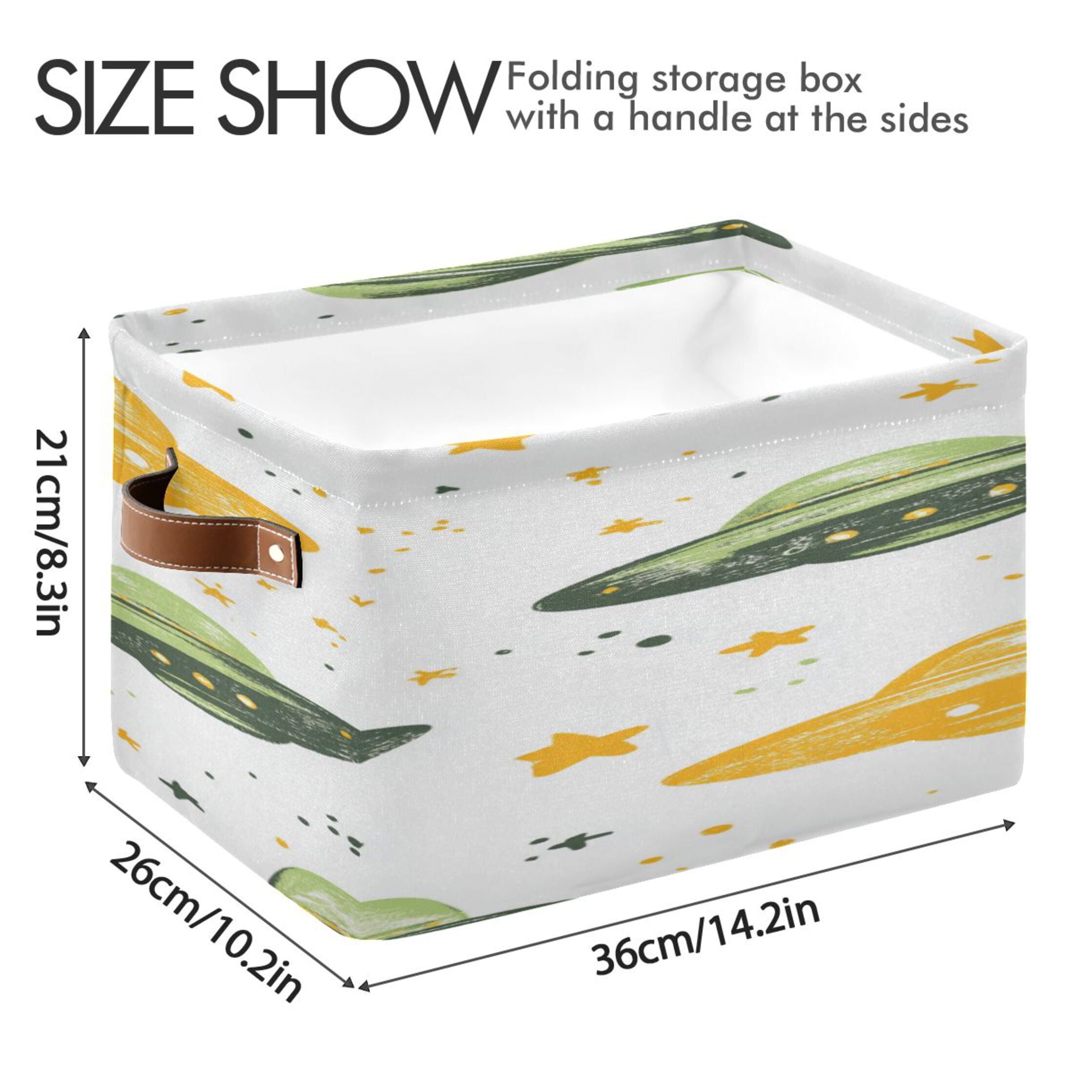 Green Yellow Ufos Crayon Painted Square Storage Bins with Handles Collapsible Containing Box 2 Packs