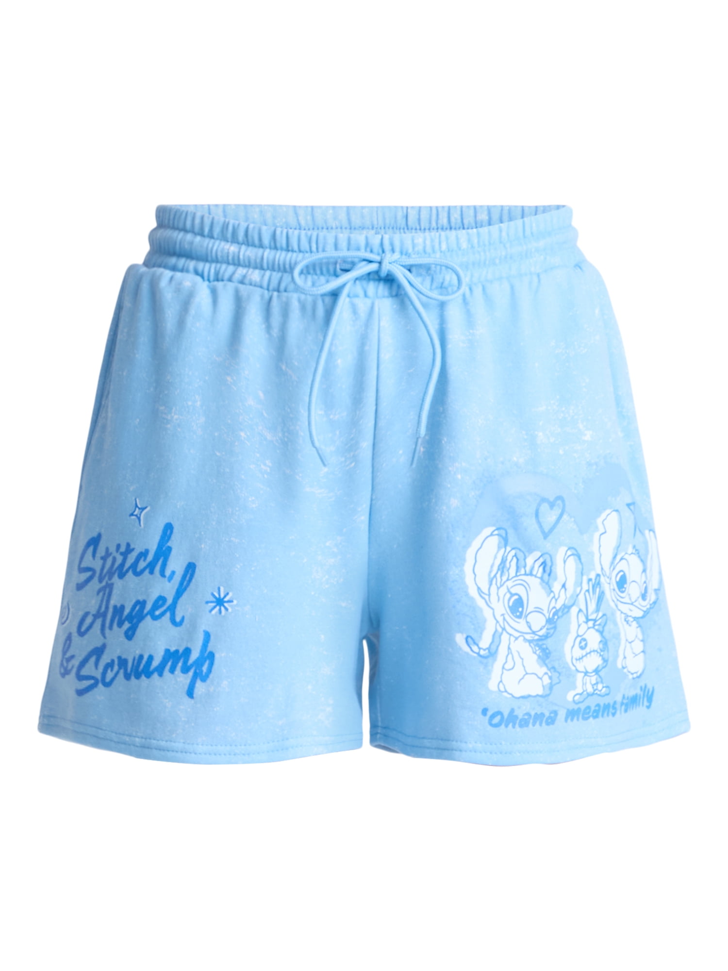 Disney Stitch Women’s Angel and Scrump Graphic Fleece Shorts, Sizes XXS-XXL
