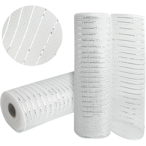 2 Rolls  Deco Mesh Ribbon 10 in x 30 ft, Fabric Mesh with Foil for Mesh Wreath Supplies,Poly Mesh Rolls for DIY Wreath Supplies Christmas Tree Halloween Decoration Gift Wrapping, Floral
