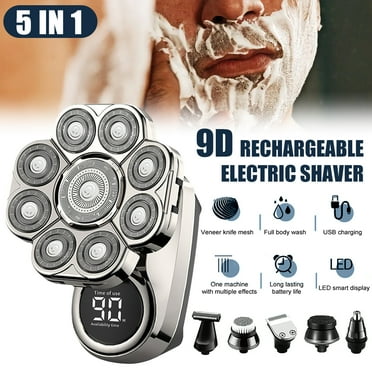 9D 6in1 Rotary Shaver Cordless Hair Trimmer Bald Head Razor Electric Men Wet Dry
