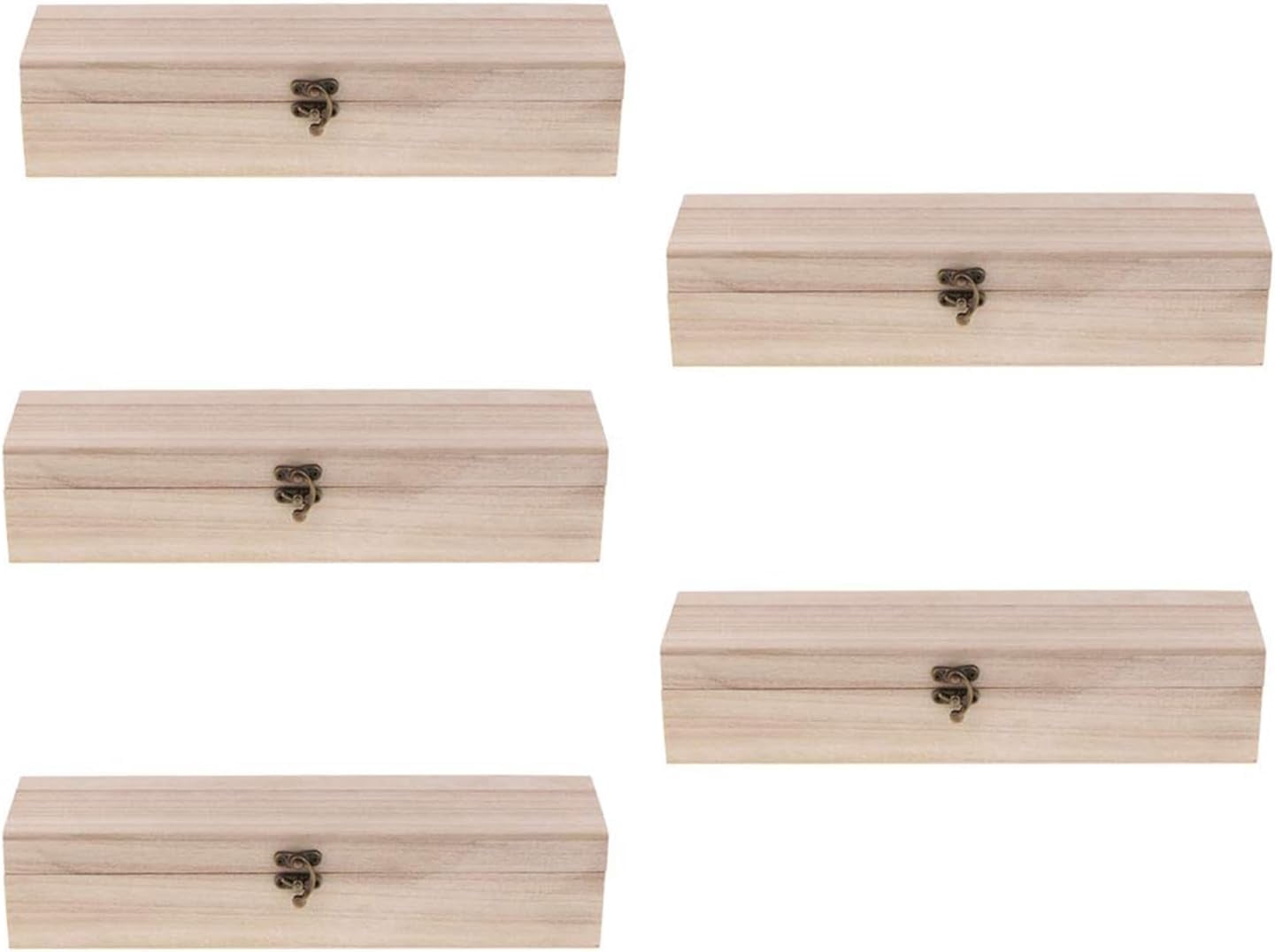 Unfinished Wood Box, 5 Pack Ready to Decorate Wooden Box with Hinged Lid, Craft Box Pencil Box for Tea Trinket Storage, Make Your Own Gift, Jewelry, Photo(7.87 * 3.94 * 1.97In)