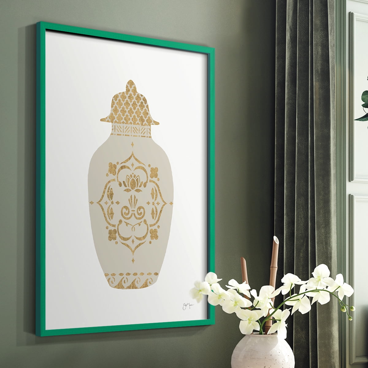 Neutral Urn I in Green Solid Wood 11 x 14 Framed Print
