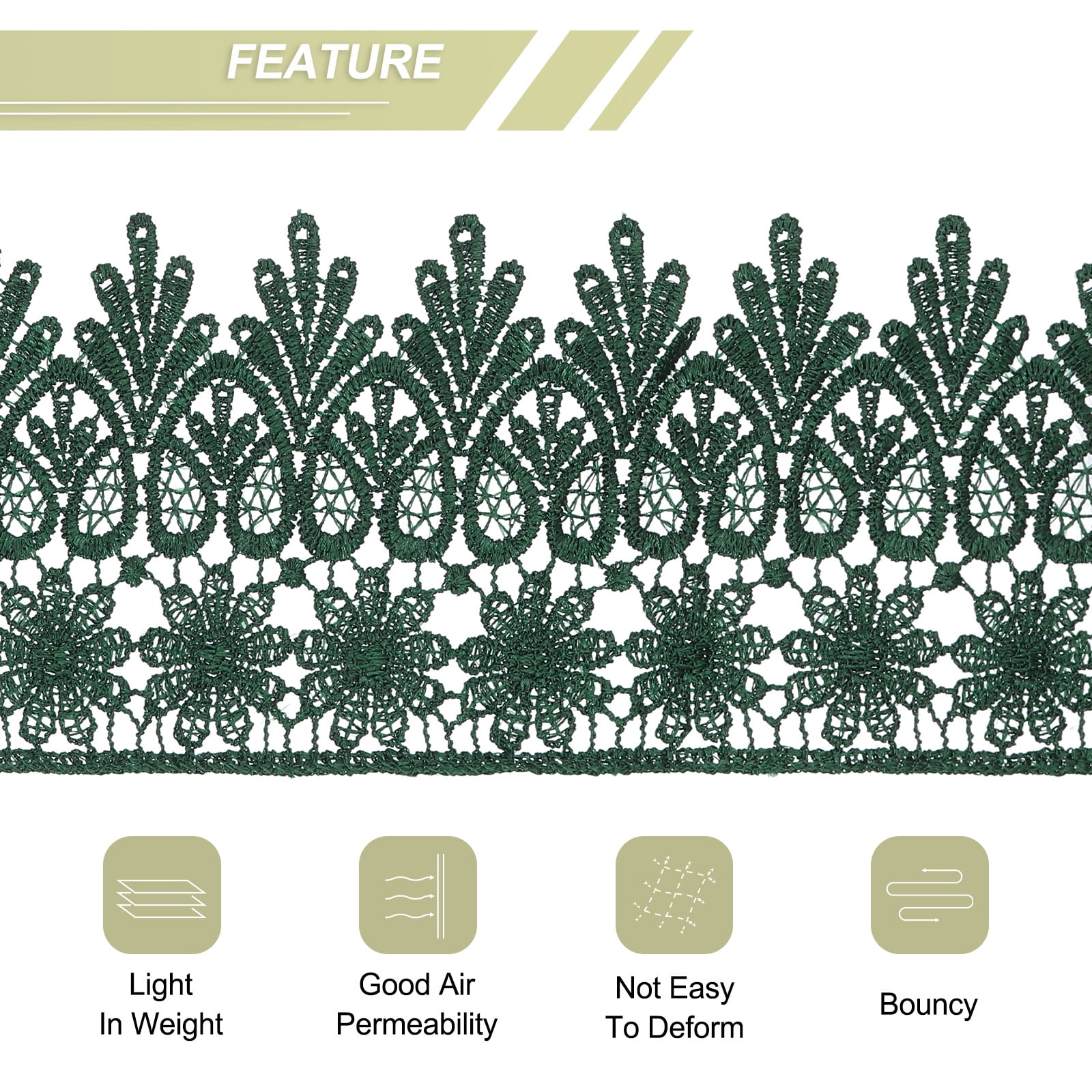 Uxcell 3.14 inch Wide 5 Yard Lace Ribbon Floral Pattern Dark Green Embroidered Lace Trim for Sewing Making, Gift Wrapping
