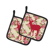 Caroline's Treasures BB1012-RS-YW-PTHD Deer Shabby Chic Yellow Roses Pair of Pot Holders , 7.5HX7.5W, multicolor