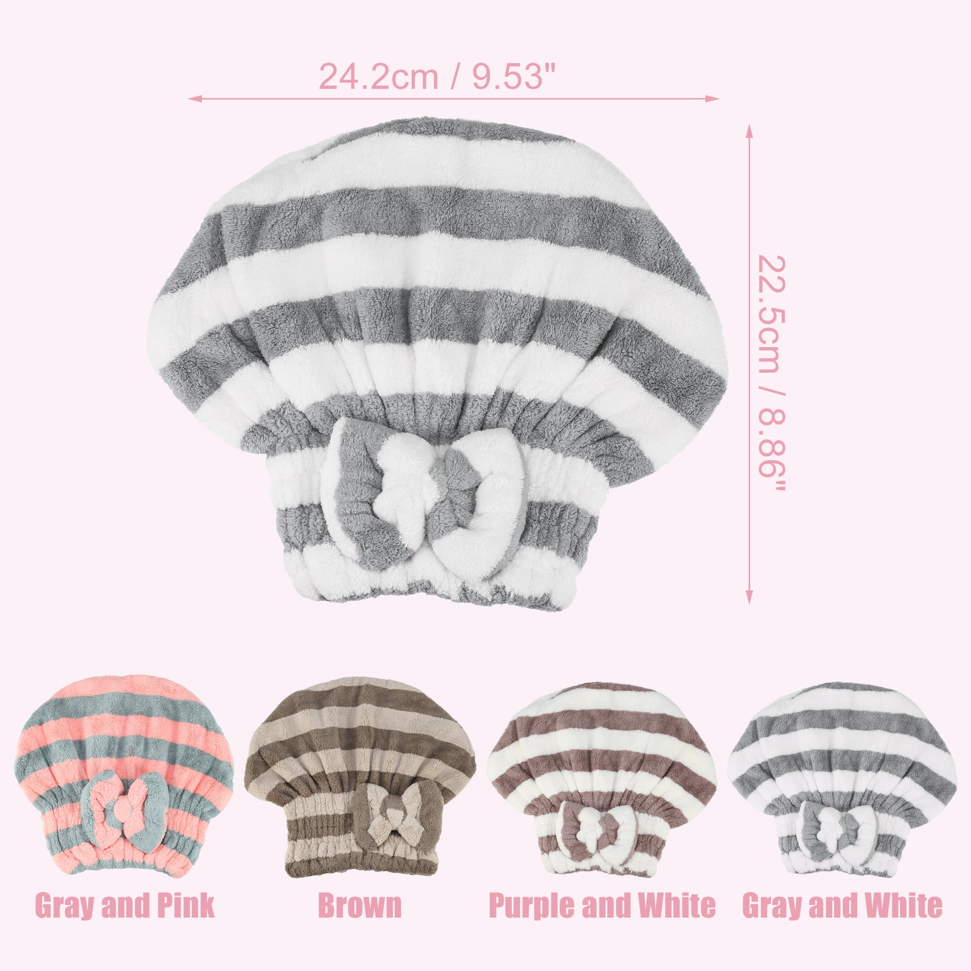 Unique Bargains Strong Absorbent Coral Fleece Hair Drying Towel Dry Cap Gray, White