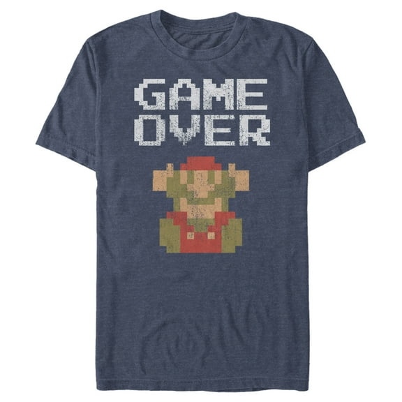 Men's Nintendo Mario Game Over Graphic Tee Navy Blue Heather Medium