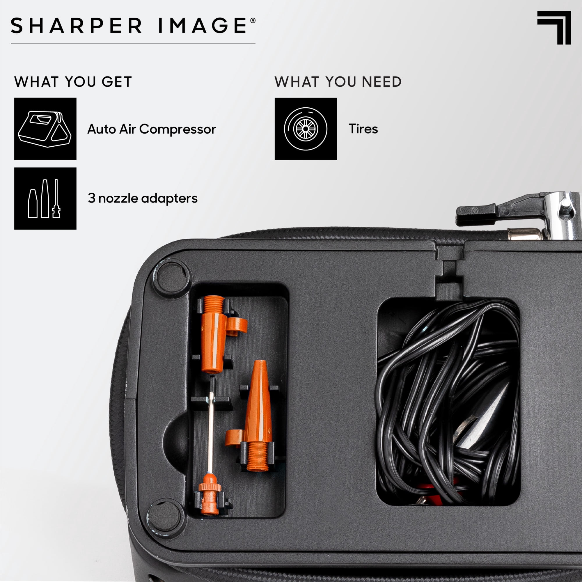 Sharper Image Auto Air Compressor Tire Pump, DC 12V, Max 120 PSI, 8 ft