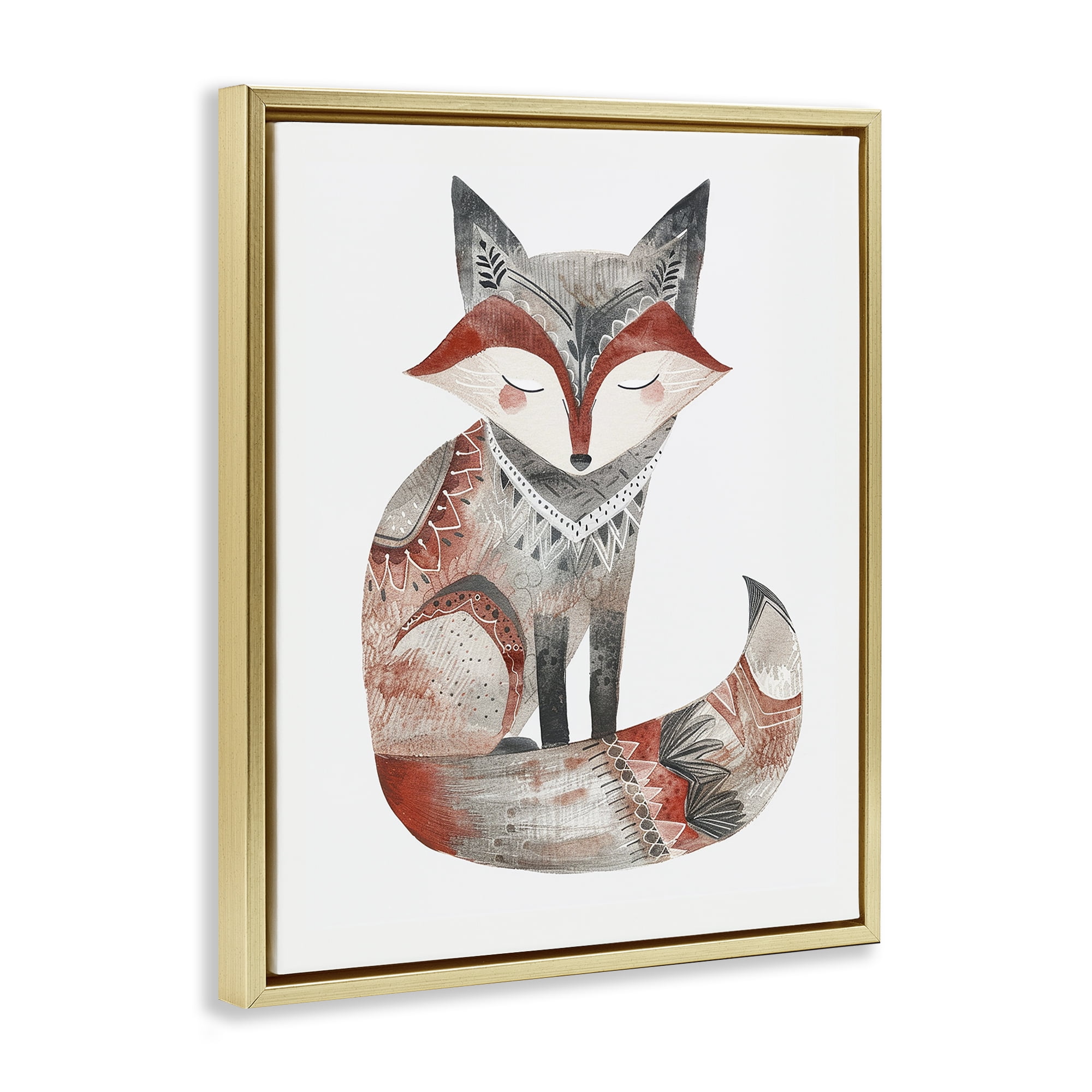 Stupell Industries Scandinavian Style Fox Animals Painting Gold Floater Framed Canvas Art Print Wall Art, 17 x 21