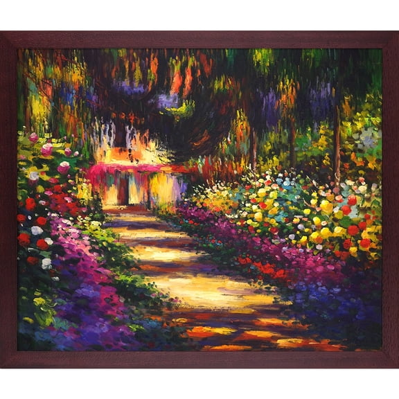 La Pastiche Claude Monet 'Pathway in Monet's Garden at Giverny' Hand Painted Oil Reproduction