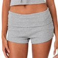 thumbnail image 2 of Only Moment Women's Fold Over Shorts Threadcloth High Rise Stretchy Yoga Rollover Shorts Slim Fit Cute Lounge Shorts Micro Bottoms Grey,S, 2 of 5