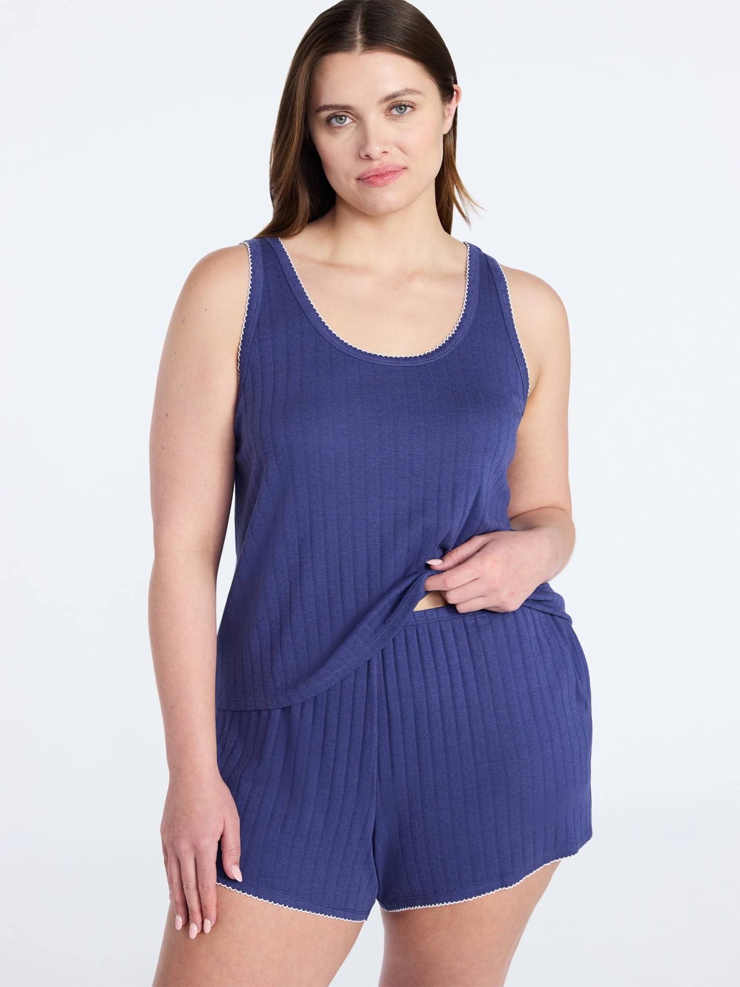 Joyspun Women’s Pointelle Knit Tank Top and Shorts Pajama Set, 2-Piece, Sizes XS-3X