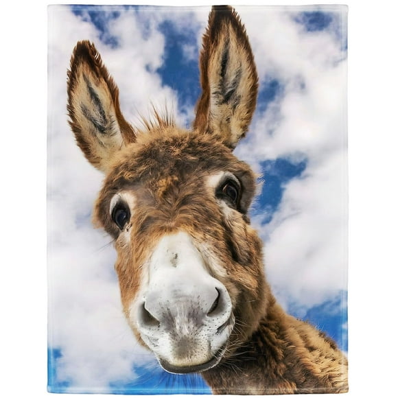 HommomH 60"x80" Donkey Blanket Animal Selfie Blankets Soft Warm Plush Fleece Throw for Couch Sofa Bed