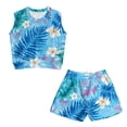 thumbnail image 4 of chaqlin Hawaii Blue Flowers Girls Shorts Set Sleeveless Top and Elastic Waist Shorts with Pockets Soft Graphic Summer Outfits for Sports Casual Wear 5-14 Years Old, 4 of 7