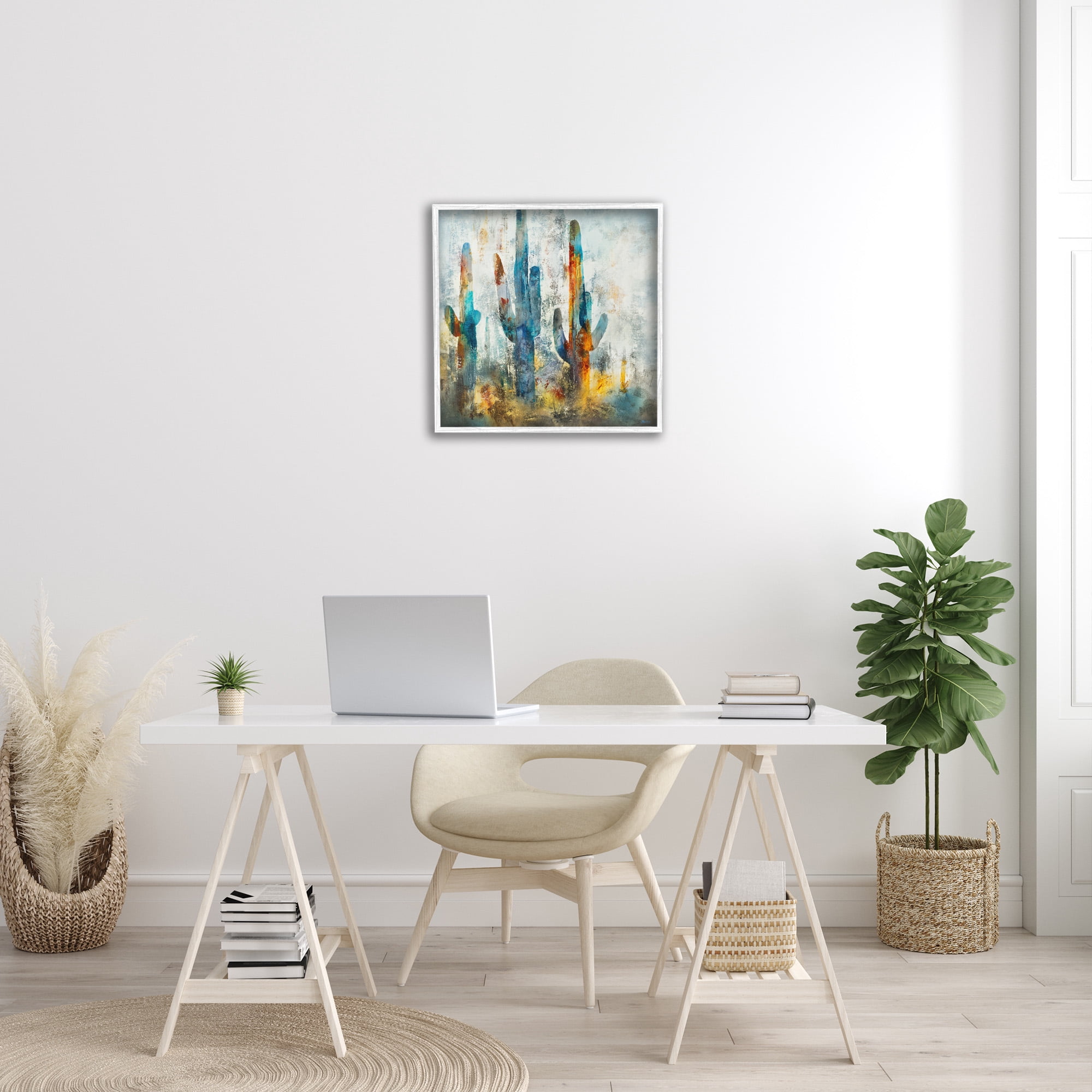 Stupell Industries Abstract Vibrant Cacti Silhouettes Landscape Painting White Framed Art Print Wall Art, 24 x 24