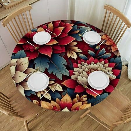 

Sheronv Flowers Leaves Petals Round Table Cover Stain Resistant Washable Indoor Outdoor Tablecloth Kitchen Dining Wedding Parties 100% Polyester Fiber 54-58