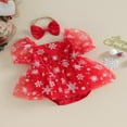 thumbnail image 3 of Robe Barboteuse Décontractée de Noël pour Bébé Fille, Manches Courtes, Imprimé Flocon de Neige, Barboteuse en Tulle avec Bandeau, 3 of 7