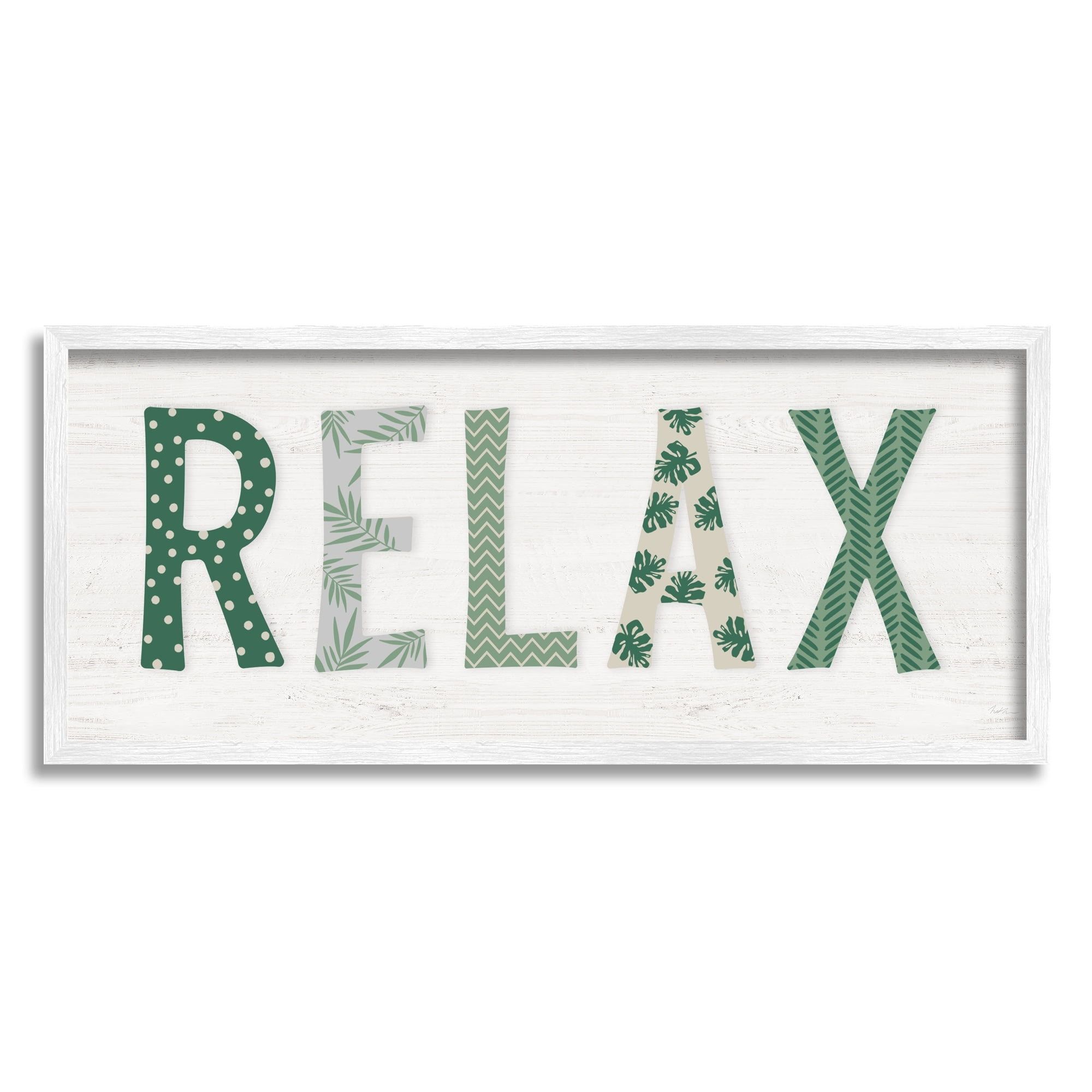 Stupell Industries Relax Forest Leaf Letter Pattern Relaxation Sentiment,30 x 13, Design by Natalie Carpentieri