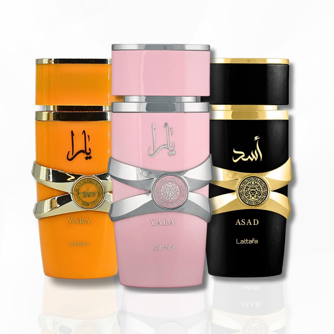 Lattafa Perfume Cologne EDP Set Yara + Tous+  Asad 3.4 oz/100 ml Each