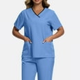 thumbnail image 6 of QATAINLAV Back to School Sales! Scrubs for Women Set V Neck Stretch Casual Scrubs Top and Drawstring Sweat Pants with Pockets Solid Color Work Sets Light Blue L, 6 of 9