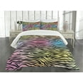 thumbnail image 3 of Ambesonne Savannah Quilted Bedspread Set 3 Pcs, Colorful Wildlife Zebra, King Size, Yellow Coral Pink, 3 of 5