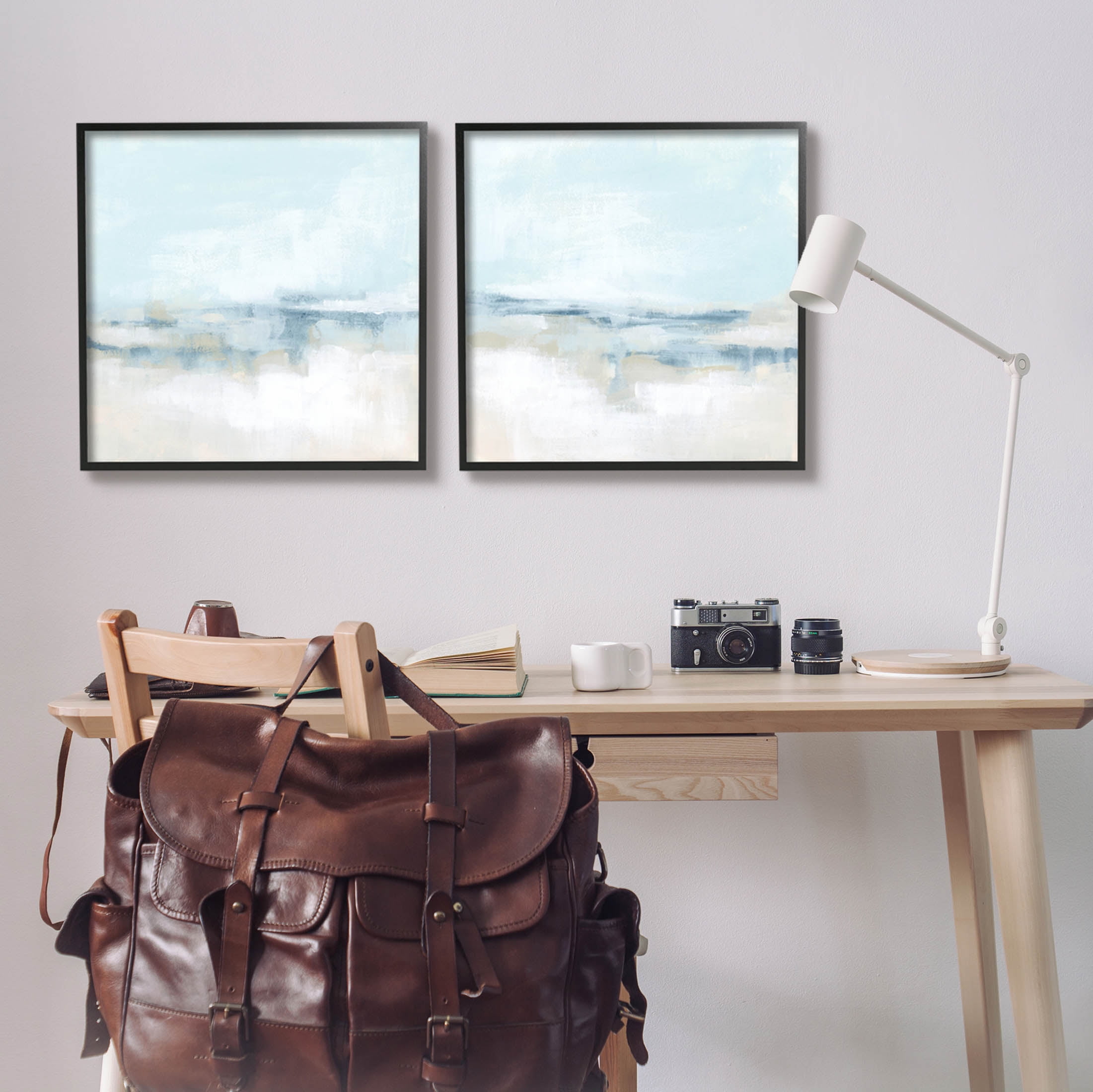 Stupell Industries Abstract Blue Atmospheric Landscape Painting Black Framed Art Print Wall Art, Set of 2, Design by June Erica Vess