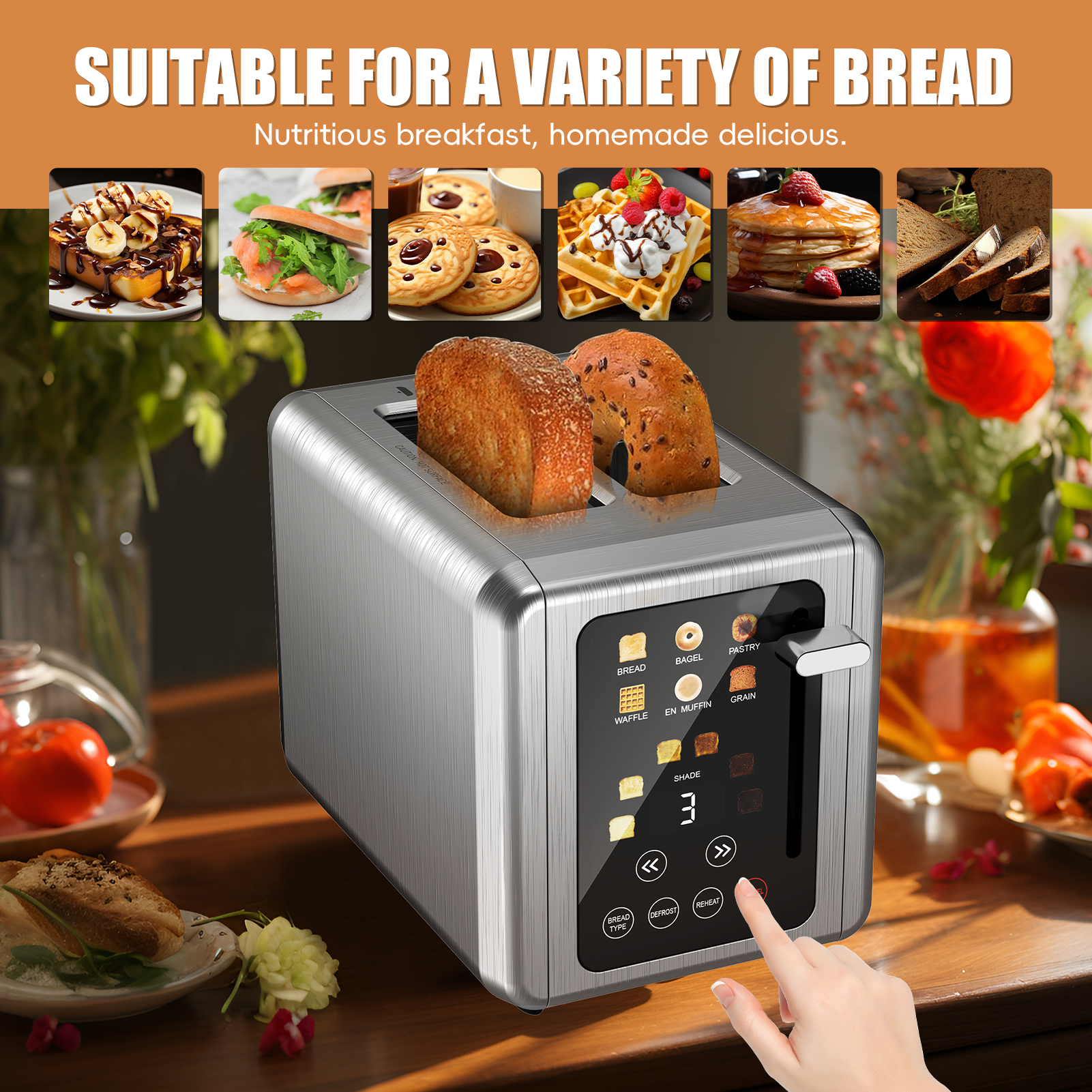 WHALLULTRA Touchscreen Toaster, 2-Slice, Stainless Steel, 850W photo 8