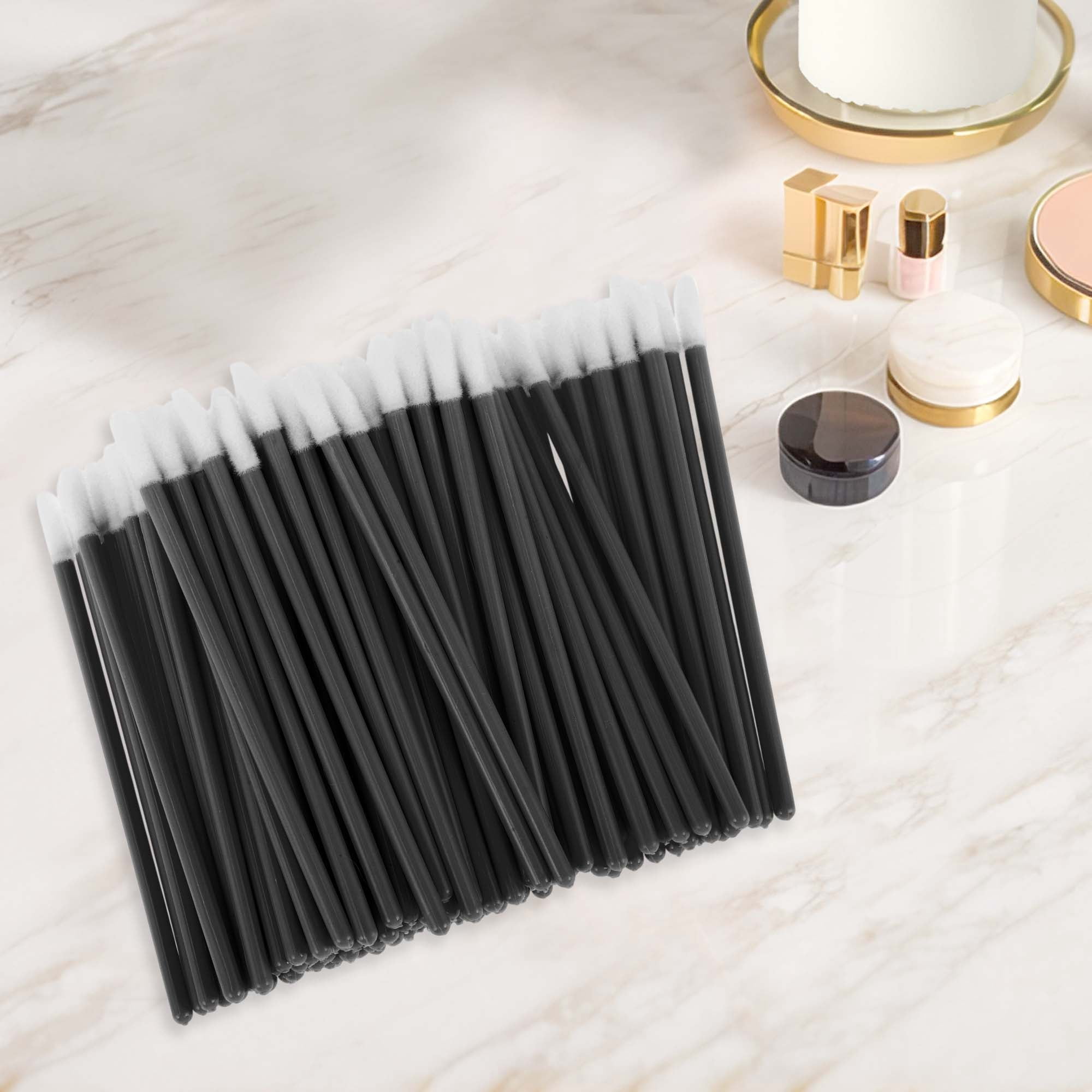 Unique Bargains 100 Pcs Disposable Barreled Solid Rod Lip Brush for Vacation Black