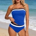 thumbnail image 1 of POUNOO Womens Tankini Swimsuits Slim Fit Strapless Color Block Stripe Ruched Detail High Waist Bathing Suits Beach Vacation Style Swimwear Gift, 1 of 5