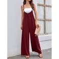 thumbnail image 2 of Mono De Pierna Ancha Cintura Alta Correa Sin Espalda Casual Poliéster Suelto Ropa De Mujer Vino Rojo XL, 2 of 7