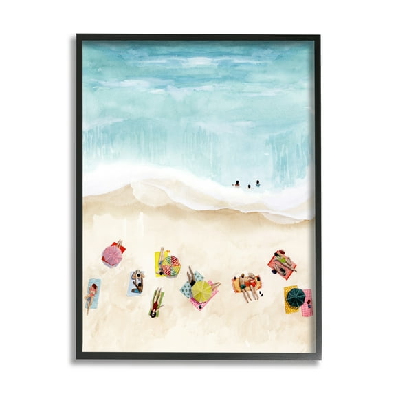 Stupell Industries Summer Beach Day People Swimming Coastal Painting Black Framed Art Print Wall Art
