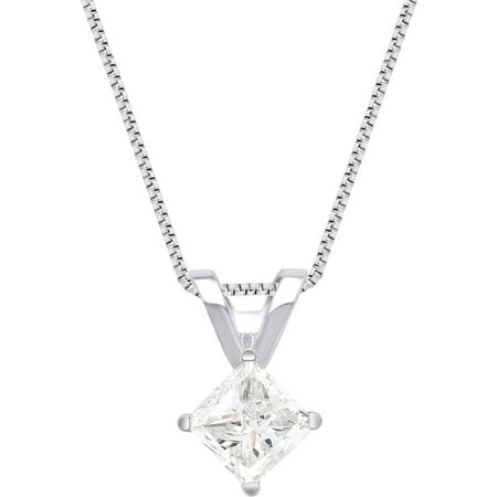 1.00 Carat T.W, 14K White Gold, IGL Certified Princess Diamond Pendant 18 Inch Chain