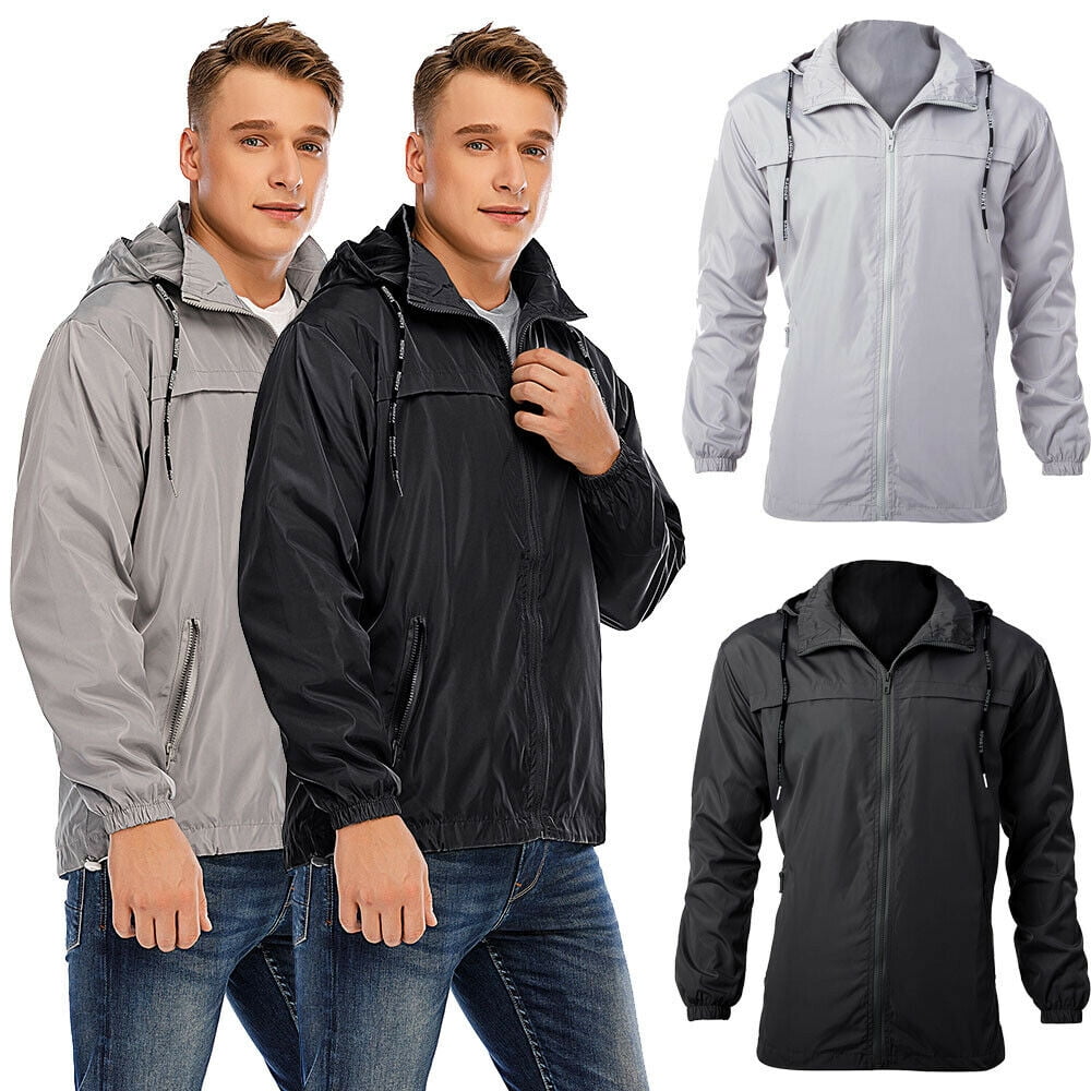 Men Hooded Raincoat Jacket Long Sleeve 