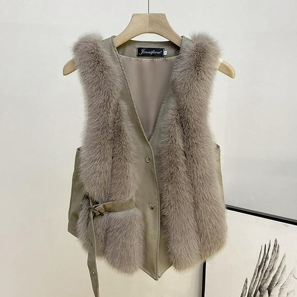 Abrigos y chaquetas de piel sintética sin mangas para mujer, abrigos sin mangas para otoño e invierno, chaquetas cálidas con cremallera y bolsillos.