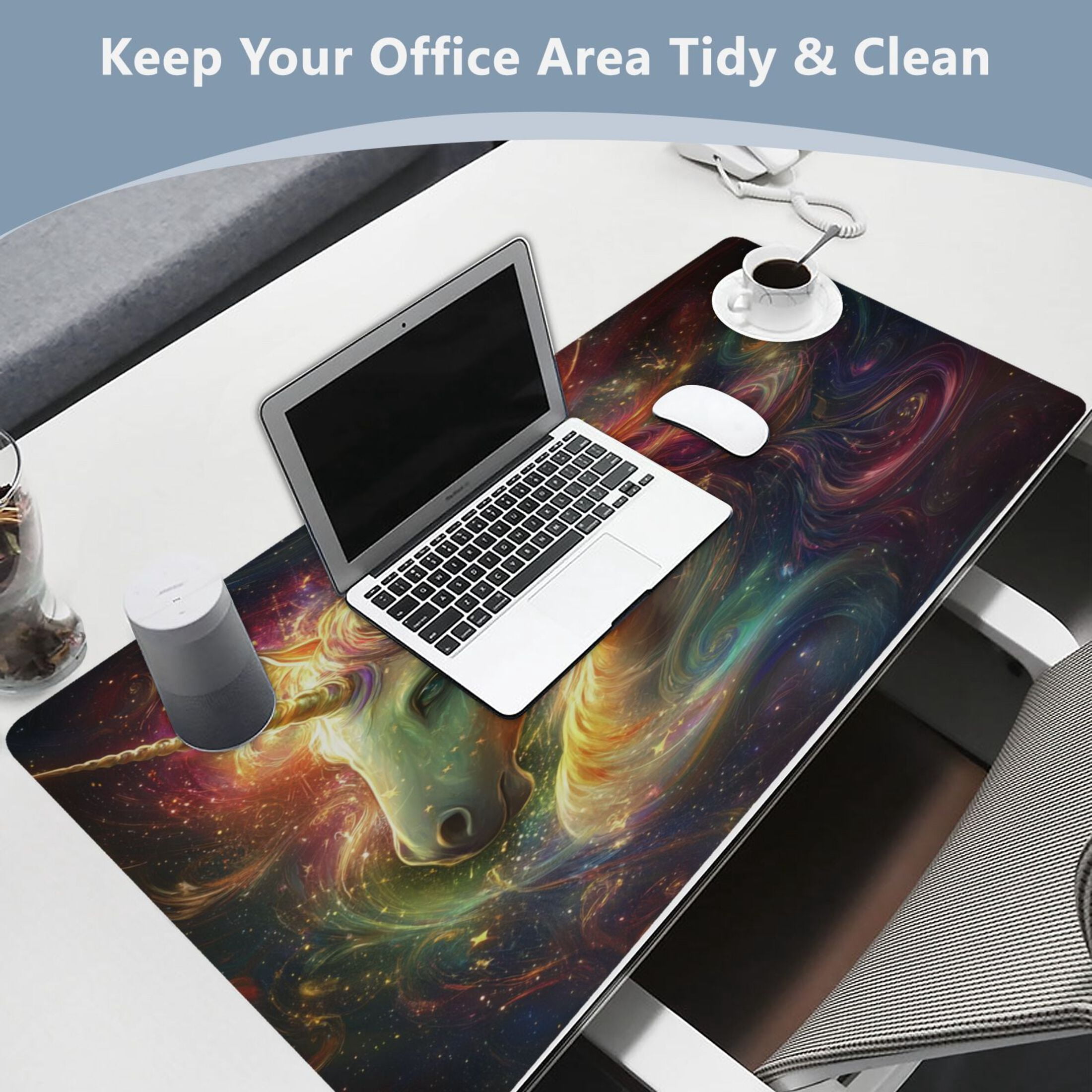 Leather Keyboard and Mouse Desk Mat Office Desk Accessories Protective Office Desk Decor Desk Pad Mat for Gaming, Work from Home, Office Vibrant Colors Unicorn 16.5" x 35.4"