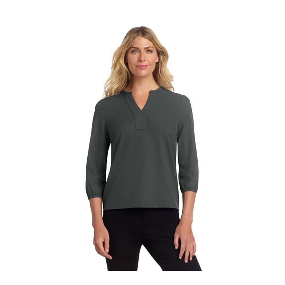 MERCER METTLE Women's Stretch Crepe 3/4-Sleeve Blouse | Women's Lightweight Dressy Top, Business Casual Shirt for Work - Anchor Grey M
