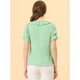 thumbnail image 4 of Allegra K Women's Tie Neck Ruffle Neck Blouse Puff Sleeve Ruffle Cuff Solid Tops XS Light Green, 4 of 5