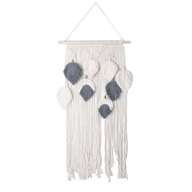 Macramé Tapiz para colgar pared Boho Arte pared Decoración Chic Hecho Tejido Hoja Borlas Decoración Dormitorio