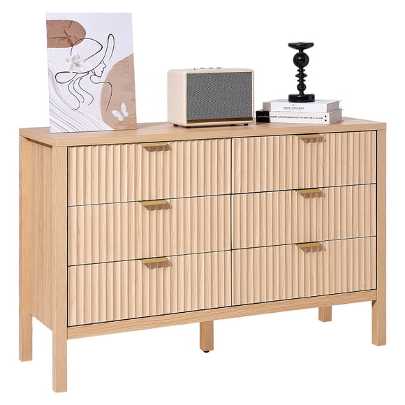 VEVOR 6 Fluted Drawer Dresser Wooden Chest of Drawers with Sliding & Anti-tip